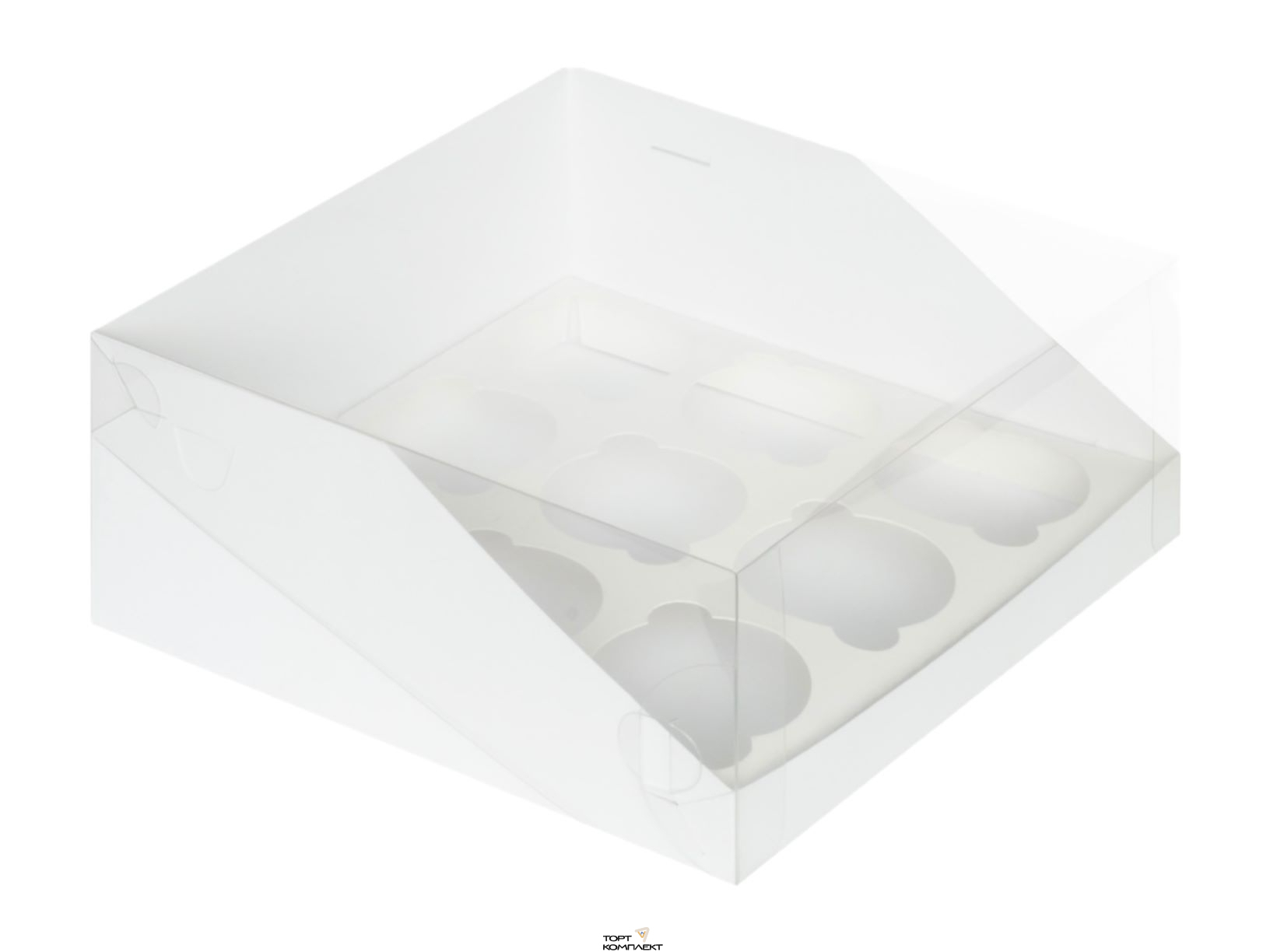Коробка для 9 капкейков с пластиковой крышкой 23/23/10 см Белая